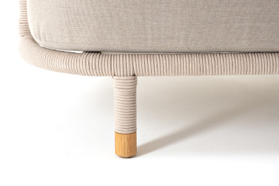 "Верона" диван 3-местный плетеный из роупа, каркас алюминий белый муар, роуп бежевый круглый, ткань бежевая 052