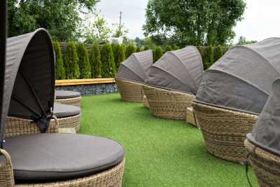 "Стильяно" плетеная кровать круглая, цвет соломенный